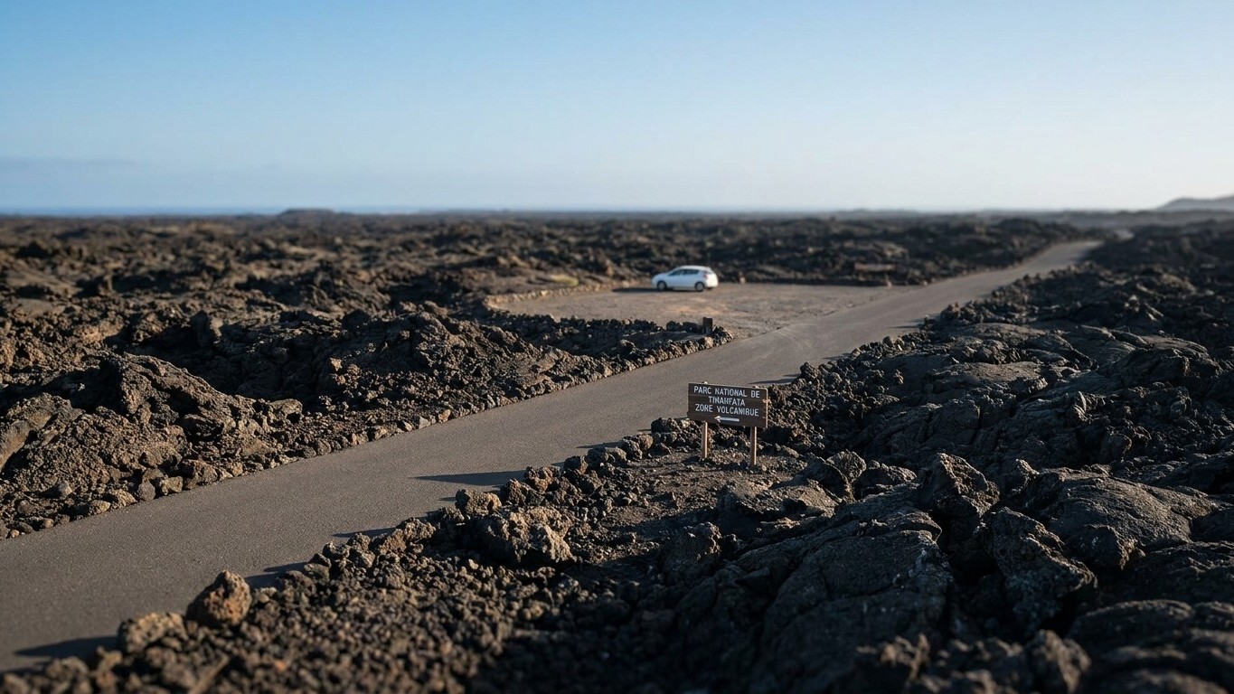 J'ai roulé jusqu'à l'entrée du Timanfaya juste pour traverser les cratères au volant : au parking d'Islote de Hilario, j'a...